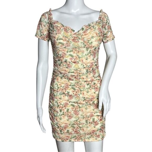 Windsor Dress Junior Medium Cream Pink Floral Sweetheart Ruched Coquette Cottage - Picture 1 of 7